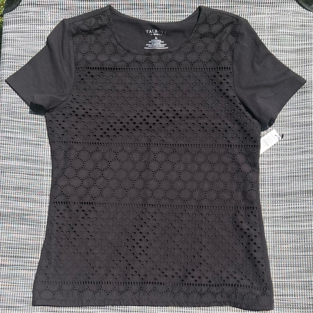 Talbots Women's Black Lace Overlay Blouse Size S/P NWT